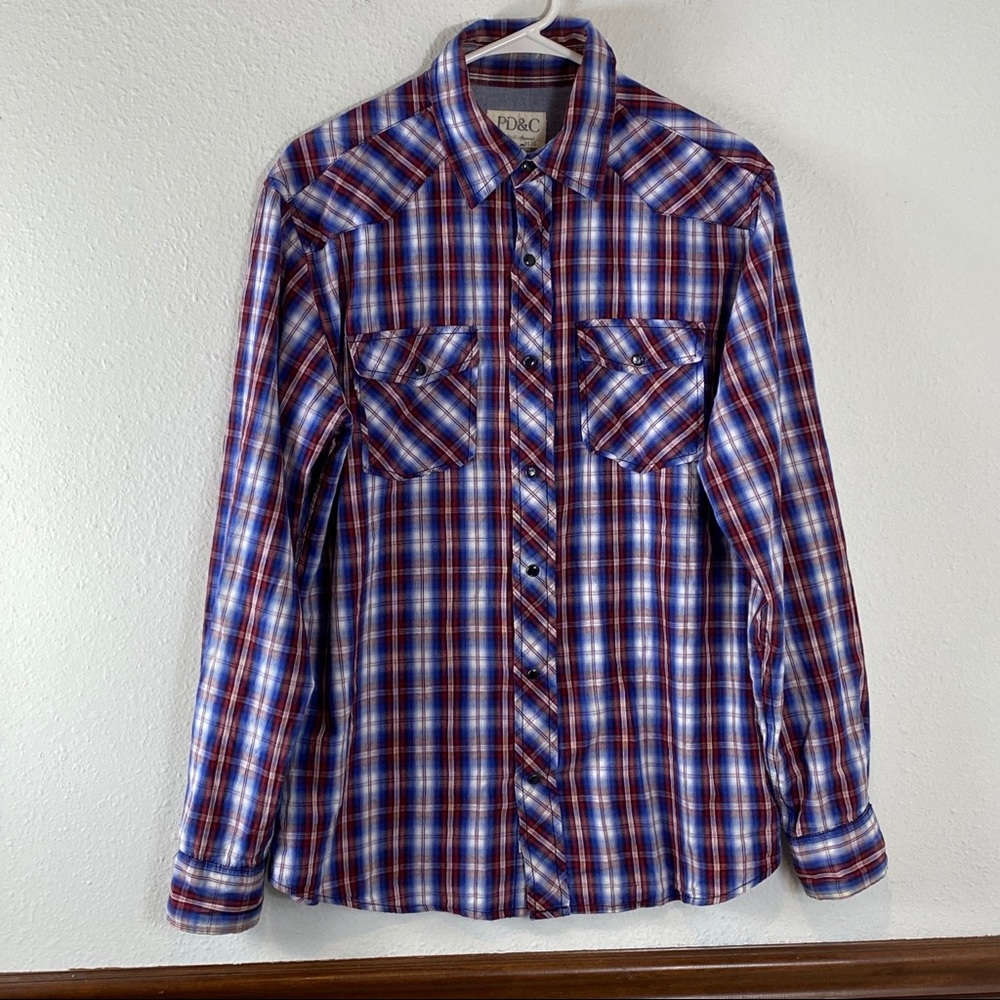 Men’s PD&C plaid pearl snap shirt M